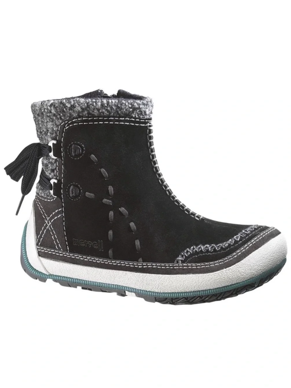 Merrell Puffin Mid Boots Women’s Insulated Black Leather Gray Fleece Size 8.5